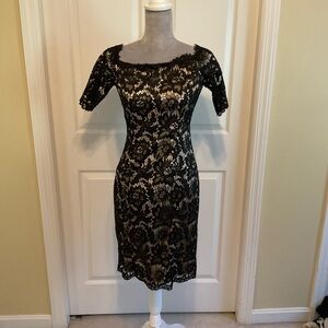 Vince Camuto Elegant Black Floral Lace Dress